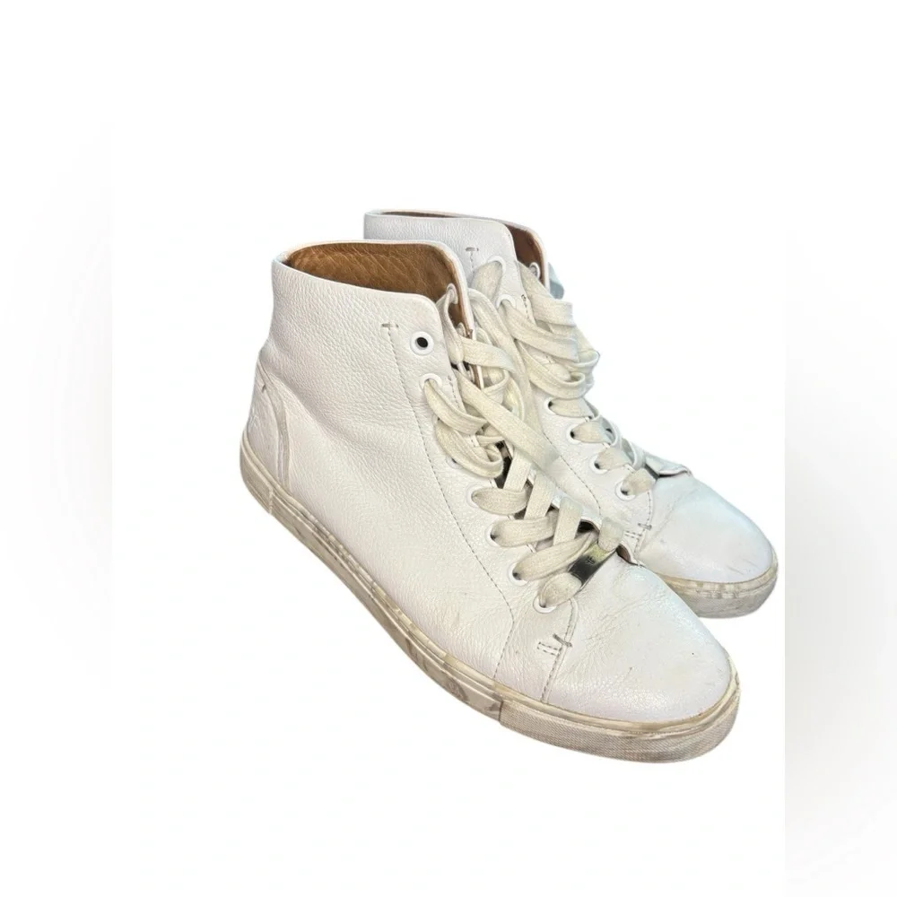 Frye Ivy High Top White Gray MARBLE soles RARE Designer Sneakers sz 8.5 used
